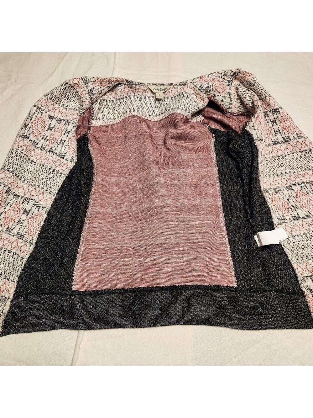 Lucky Brand Asymmetrical Zip Tribal Knit Sweater Jacket Small - Picture 9 of 12